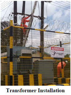 Transformer installed in fenced compound